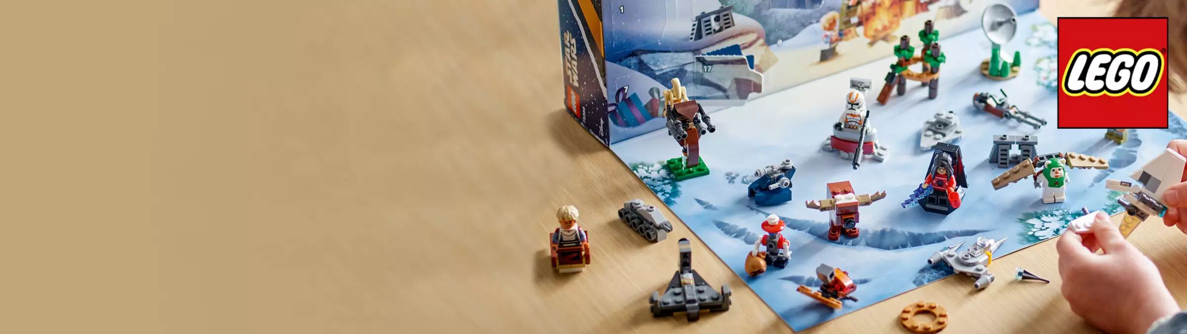 Star Wars legos showcased on a wodden table