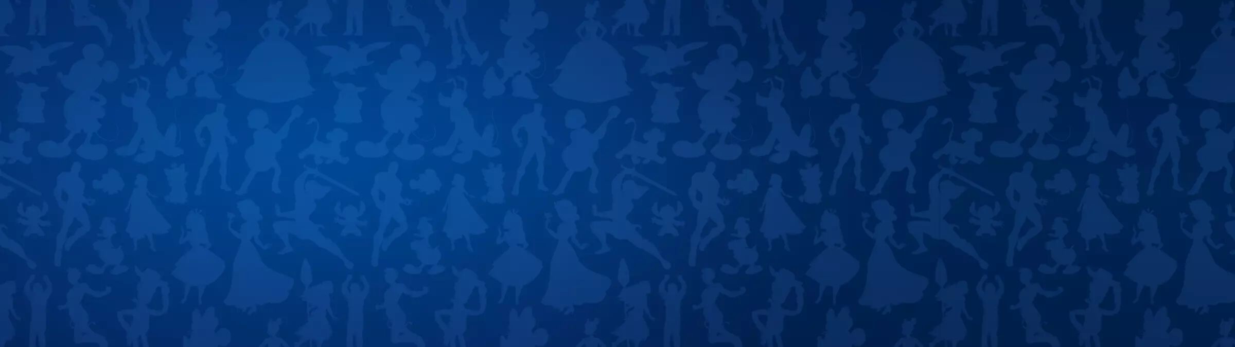 Blue background featuring silhouettes of Disney characters